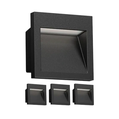 Imagen de ledscom.de 4 LED aplique empotrable NOLA, downlight para exteriores, IP54, negro mate, 90 x 90mm, blanco cálido