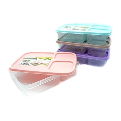 Imagen de PARENCE. Fiambrera con 3 compartimentos tapa/microondas adaptado, lavavajillas de plástico 1.2L / 21 * 14.5cm Color aleatorio (azul, marrón, púrpura, rosa)