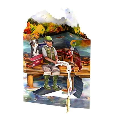 Imagen de SANTORO tarjeta de columpio, felicitación emergente 3D pesca para él, papá, cumpleaños, día del padre grisblancomarrónbeige