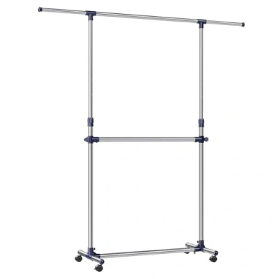 Imagen de SONGMICS LLR41L Soporte con Barra Ajustable para Colgar Prendas y Accesorios, Color Azul, Hasta 25 kg