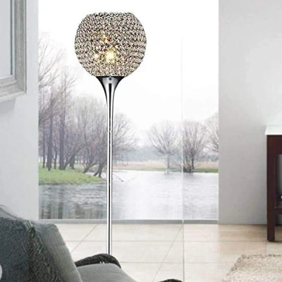 Imagen de WANGIRL Lampara de Pie Salon Cristal Modernas, Control Interruptor Lámpara Pie, Portalámparas E27 (Plata Galvanizada)