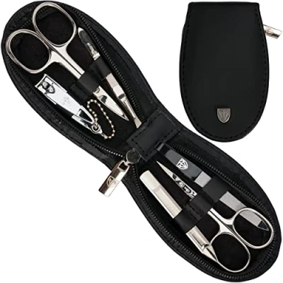 Imagen de DREI SCHWERTER Germany Olbia Juego de manicura (6 piezas, estuche piel auténtica), color negro Contenido: tijeras para cutículas, uñas, pinzas oblicuas, instrumento doble,