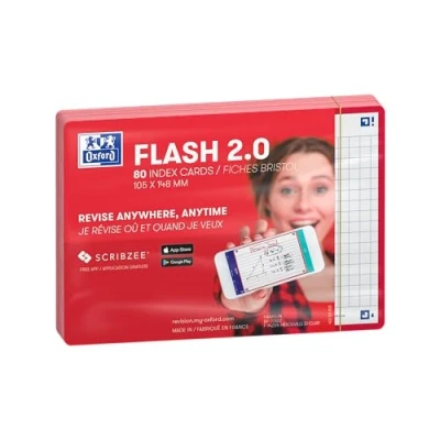 Imagen de Oxford Flash 2.0 80 fichas Bristol Cards A6 (10,5 x 14,8 cm), diseño de cuadros, color rojo