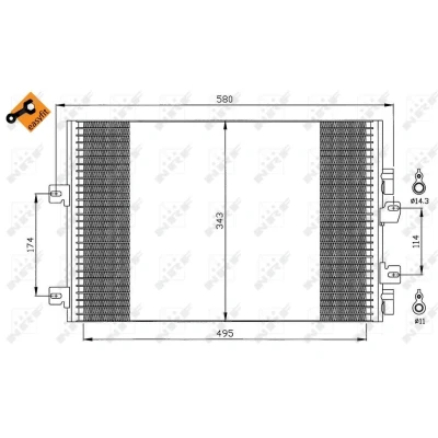 Imagen de NRF EASY FIT 35543 Condensador con junta anular 14,3 11 Aluminio 495 RENAULT: Kangoo I, I Express