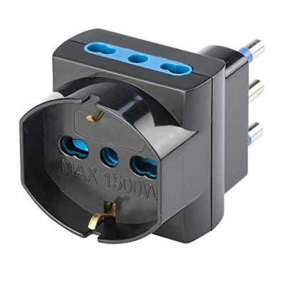 Imagen de Poly pool Salvaspazio Adaptador Enchufe 16 A Grande y 3 enchufes Fuera de Eje, Negro, PP2368.1