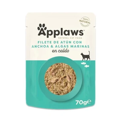 Imagen de Applaws Comida Húmeda para Gatos 100% Natural con Filete de Atún y Anchoas en Caldo Adultos 12 Sachets 70g