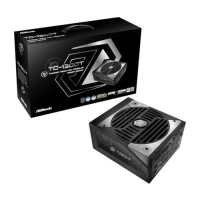 Imagen de Fuente ALIMENTACION ASROCK TC 1300T,PSU,1300W,80 Plus Titanium,135MM,Modular,PCI E 5.1 (12+4pin) x2,PCI (6+2 Pin) x8,SATA (5 x9