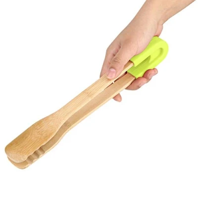Imagen de Pinzas De Madera Para Barbacoa Con Cabeza Silicona, Herramienta Servir Cocina (Verde)