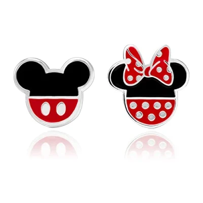 Imagen de Disney Mickey and Minnie Mouse Mismatched Silver Plated Stud Earrings, Mickey&#039;s 90th Anniversary