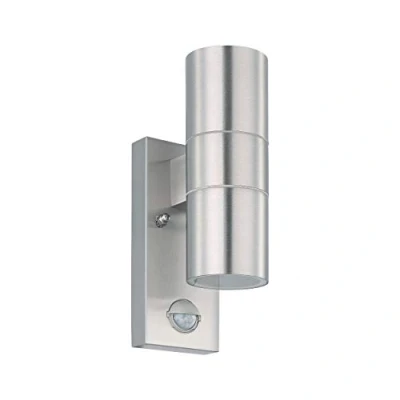Imagen de EGLO lámpara exterior de pared LED Riga 5, con 2 bombillas sensor movimiento incluido, sensor, acero inoxidable y vidrio, color plata, IP44