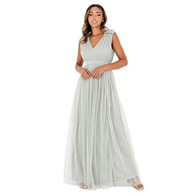 Imagen de Maya Deluxe Maxivestido con Detalle de Volantes En Los Hombros Vestido Dama Honor, Lirio Verde, 36 para Mujer