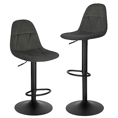 Imagen de Lestarain Juego de 2 Taburetes Bar, Bistro con Respaldo, Cocina Altura Ajustable Entre 60 y 81 cm, Terciopelo Giratorio 360, Gris Oscuro, LBAI64001