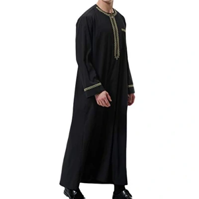 Imagen de kunfang Hombre Musulmanes Kaftan Modest Islámico Abaya Suelto Algodón Lino Túnica Clasico Dubai Jalabiya Tradicional Medieval Cremallera Maxi Vestido