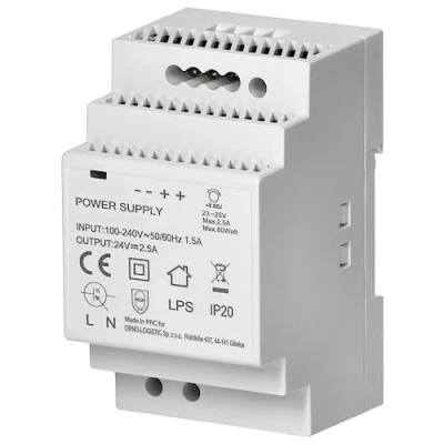 Imagen de Miratic Fuente Alimentacion 24v de Alimentación Regulada Transformator 220va24v con Carril DIN para Instalaciones Eléctricas y Automatización Industrial (2,5A, 60W 3 módulos)