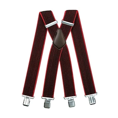 Imagen de Olata Tirantes de Hombre Extra Anchos En X con Tela Gruesa 5 cm. Negro/Rojo (Clips Plata)