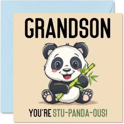Imagen de tarjetas de cumpleaños para nieto, Stu Panda ous, divertida tarjeta feliz nieto abuelos, regalos nietos, felicitación broma 145 mm x