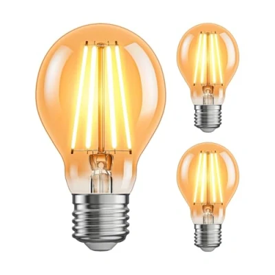 Imagen de ledscom.de 3 piezas Bombilla LED E27, A60, blanco extra cálido (2400 K), 7 W, 778lm, regulador de intensidad niveles, color dorado