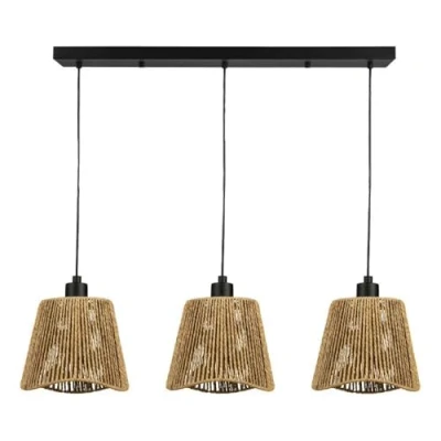 Imagen de Eglo Lavister Lámpara de techo colgante sobre mesa comedor, 3 luces, estilo japonés, metal en negro y papel natural, certificado FSC, casquillo E27, diámetro 39 cm