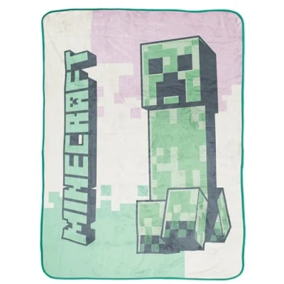 Imagen de Jay Franco Manta Sherpa Cubrecamas Invierno Caliente de Sofà Minecraft Creeper 130 x 150 cm Rosa Claro