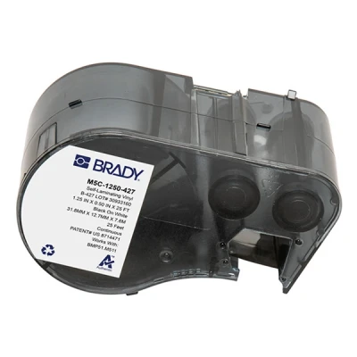 Imagen de BMP53 Brady M5C 1250 427 etiquetas de vinilo laminado negro sobre blanco/transparente 31,75 mm x 7,62 m (original)