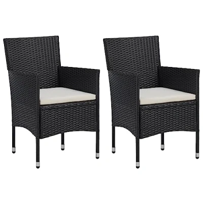 Imagen de vidaXL 2X Sillas Jardín Ratán Sintético Terraza Mobiliario Decoración Duraderas Robustas Resistentes Prácticas Funcionales Elegantes Modernas Negras