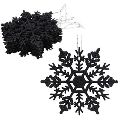 Imagen de Paquete de Decoraciones Colgantes Copos Nieve con Brillo 12 10 cm navideñas ... (Negro)