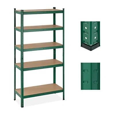 Imagen de Relaxdays Estantería Metálica 5 Baldas, 180x90x40 cm, Resiste 875 kg, Cargas Pesadas, Almacenaje Taller y Garaje, Verde, Tablero de Fibras