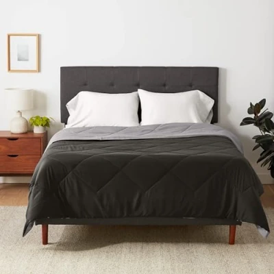 Imagen de Amazon Basics Edredón de Microfibra Reversible, 220 x 240 cm, Gris/Negro