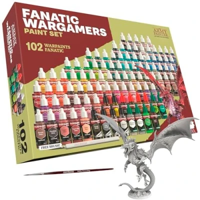 Imagen de The Army Painter, Warpaints Fanatic Wargamers Set Combo, 102 x 18 ml de Pinturas Acrílicas, incl. Metálicos, Lavados, Efectos, 2 pincel y 1 miniatura para miniaturas D&amp;D Warhammer