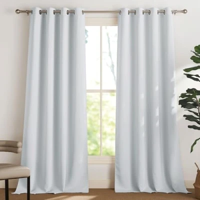Imagen de PONY DANCE Cortinas Blancas Opacas Salon Modernas 2 Piezas Dormitorio Aislantes Termicas Habitacion Matrimonio, 140X245 cm, Blanco Gris