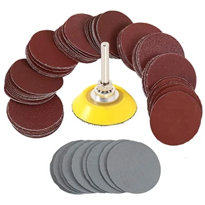 Imagen de 100 discos de lijado 2 pulgadas, papel lija grano 80 3000 con accesorio taladro 1/4 almohadilla respaldo gancho y bucle para herramientas giratorias amoladora angular