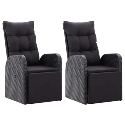 Imagen de vidaXL 2X Sillones de Jardín Reclinables Muebles Exteriores Set Salon Conjunto Terraza Sillas Patio con Cojines Ratán PE Negro