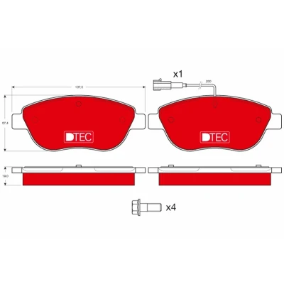 Imagen de TRW DTEC COTEC GDB1483DTE Juego de pastillas freno con contacto avisador desgaste FIAT: Stilo Hatchback, BRAVO 2, Multi Wagon