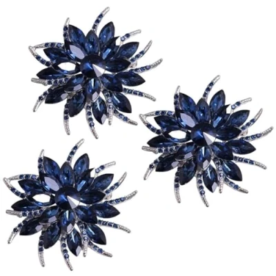 Imagen de Mecool Broche de Flores para Mujeres Novias Creado Crystal Blue 3 Pcs Set