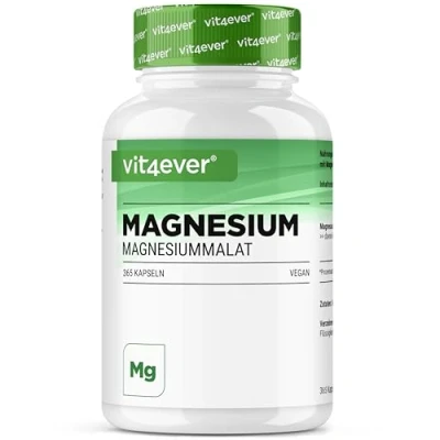 Imagen de magnesio malato 365 cápsulas 2000 mg de los cuales 300 elemental por porción diaria Suministro para 4 meses Altamente dosificado Sin aditivos Vegano
