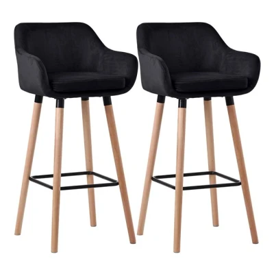Imagen de CLP Set De 2 Taburetes Bar Grant En Terciopelo Estilo Velvet I Sillas Altas con Respaldo &amp; Reposabrazos I, Color:Negro