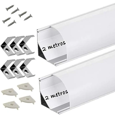 Imagen de Perfil de aluminio para LED tira con difusor opaco PACK 4 metros angular L,barra disipador en angulo 90º tiras 2 mts, canal soporte montaje,tapas finales