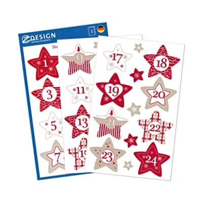Imagen de AVERY Zweckform calendario de Adviento con números 24 estrellas (fabricado en Alemania, pegatinas Navidad, papel, autoadhesivo, estrella, Adviento,