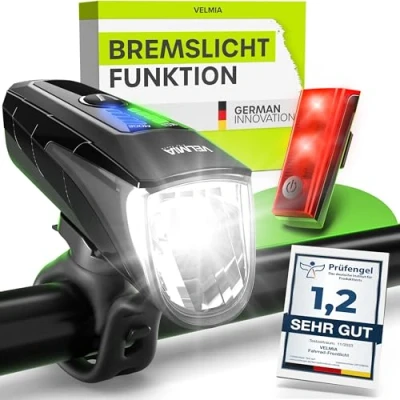 Imagen de VELMIA 70LUX StopTech, Juego de Luces Bicicleta Unisex Adulto, Negro,