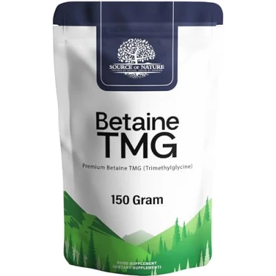 Imagen de Source of Nature® Polvo de Betaína Anhidra TMG 150g Suplemento Trimetilglicina 100% Pura con Cucharilla Dosificadora Vegano, Sin Gluten, Aditivos