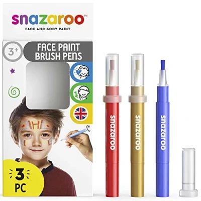 Imagen de Snazaroo Set de 3 Rotuladores maquillaje &quot;Aventura&quot;, color rojo, dorado, azul, para niños y adultos, base agua, pintacaras, aguacolor