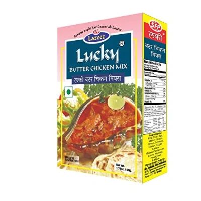 Imagen de Lucky Butter Chicken Masala, receta y mezcla de condimentos para curry pollo cremoso sabroso [paquete 5], sin conservantes, bajo en sodio