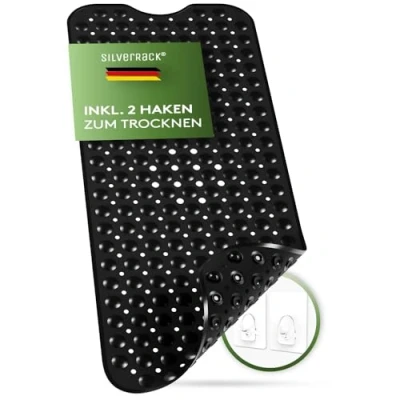 Imagen de SilverRack alfombrilla de bañera 100 x 40 cm (negro), antideslizante, sin bisfenol A, para niños y bebés, ducha resistente al moho lavable a máquina