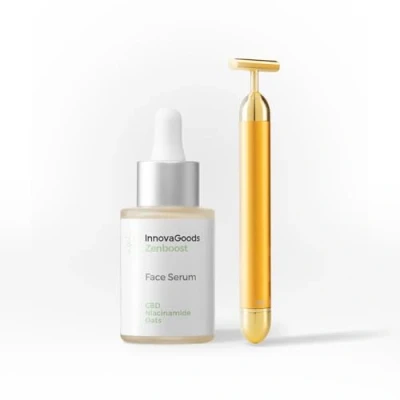 Imagen de InnovaGoods® Set de cuidado facial con CBD, x1 sérum nutre, calma, reduce arrugas, masajeador líneas expresión, Potencia los efectos las cremas y serums. Pieles sensibles