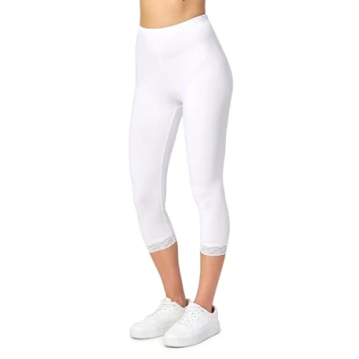 Imagen de Merry Style Mallas 3/4 para mujeres Leggins con Encaje de Mujer Leggings pirata Pantalón Capri Deporte pantalones primavera y verano Malla corta MS10 224 (Blanco, M)