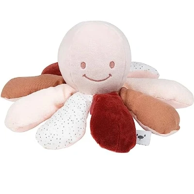 Imagen de Nattou peluche de actividades algodón y poliéster, Pulpo con sonajero chirrido, Para recién nacidos prematuros, Aprox 28 cm, Lapidou, Rojo