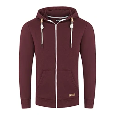 Imagen de riverso RIVThilo Sudadera con Capucha para Hombre Cremallera, básica, de algodón, Monocolor, Gris, marrón, Verde, Rojo, Azul, Negro Puerto Red Melange (15400). XL
