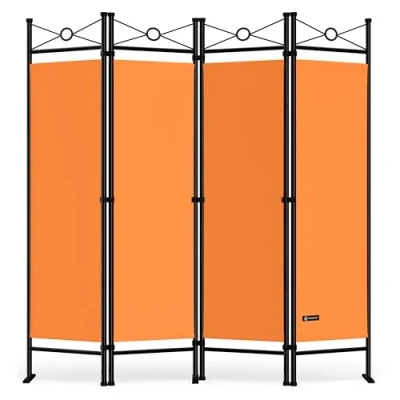 Imagen de Deuba Separador de Ambientes Lucca 180x163cm 4 Paneles Plegables Pared Divisoria Decoración Biombo Naranja