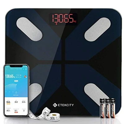 Imagen de Etekcity Báscula digital de grasa corporal con Bluetooth aplicación inteligente para peso corporal, grasa, IMC, masa muscular, agua, proteínas, etc., 28 unidades/180 kg/400 lb, incluye pilas,