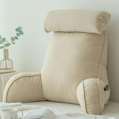 Imagen de Stafeny Almohada Lectura Cama,Cojín con Respaldo Apoyo Lumbar,con Brazos,Lavable,multifunción,Ideal para Trabajar,Leer o Jugar en la Cama/Sofá/Suelo (Champagne)